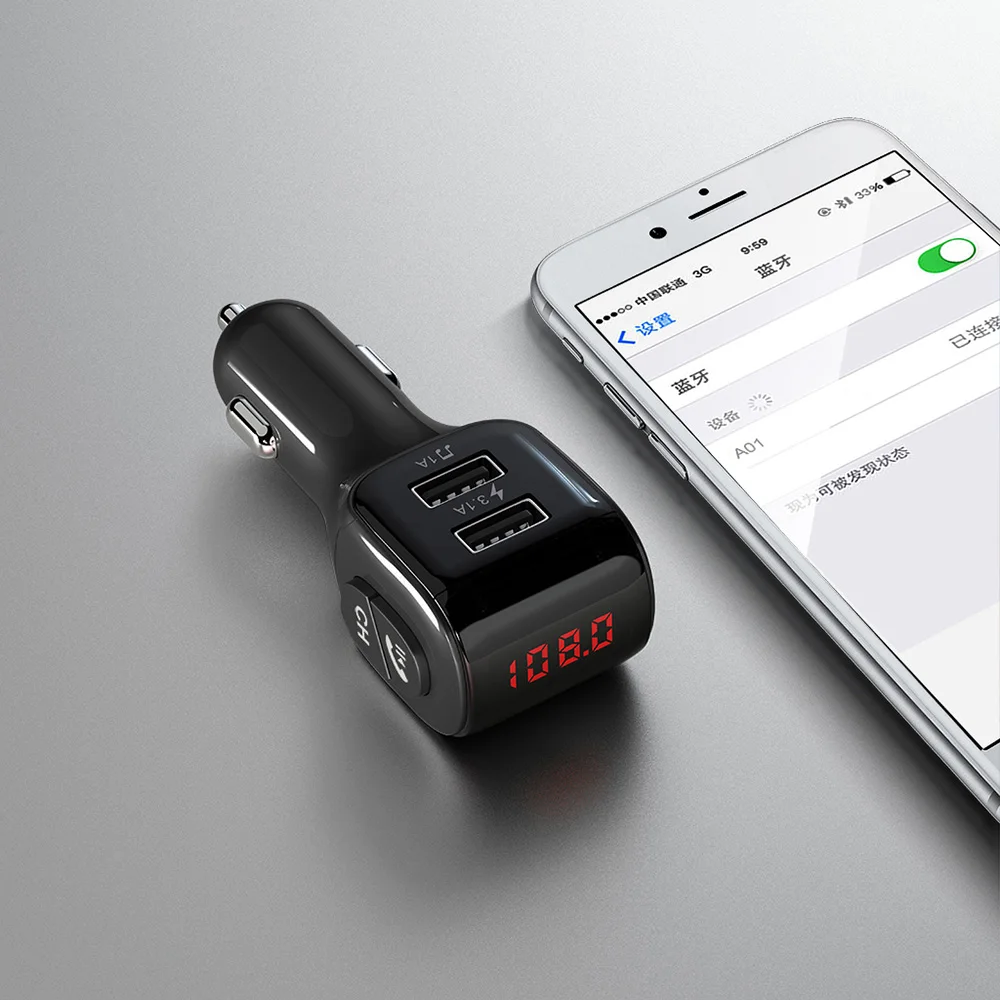 KCAR1013_5_JONSNOW A01 Mini Car Charger MP3 Player Double USB Car Fast Charger Bluetooth 5.0 FM Transmitter 68dB Wireless Bluetooth Car Kit