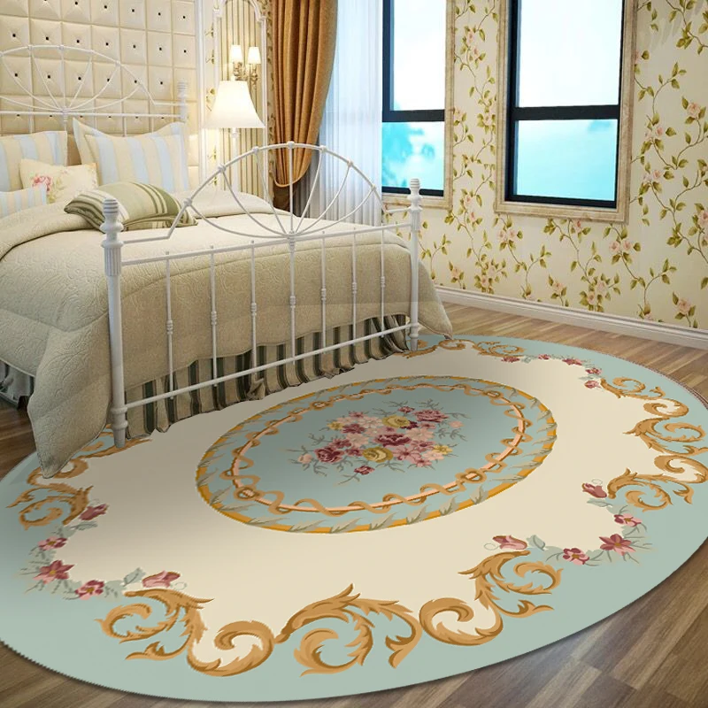 European Pastoral Oval Bedroom Bedside Carpets for Living Room Coffee Dining Table Oval Home Area Rugs Study Room Floor Mat