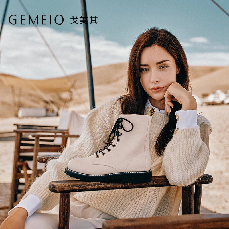 

GEMEIQ 2018 Winter New Fashion Post Zippe casual Short Boots women Square toe bold High heel Fashion Shoes