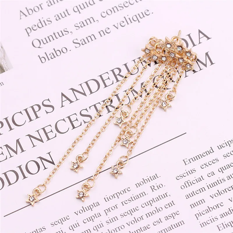 

Trendy accessories Bohemia Single Separability alloy crystal stars tassel Rear hanging earrings for women jewelry ear studs gift