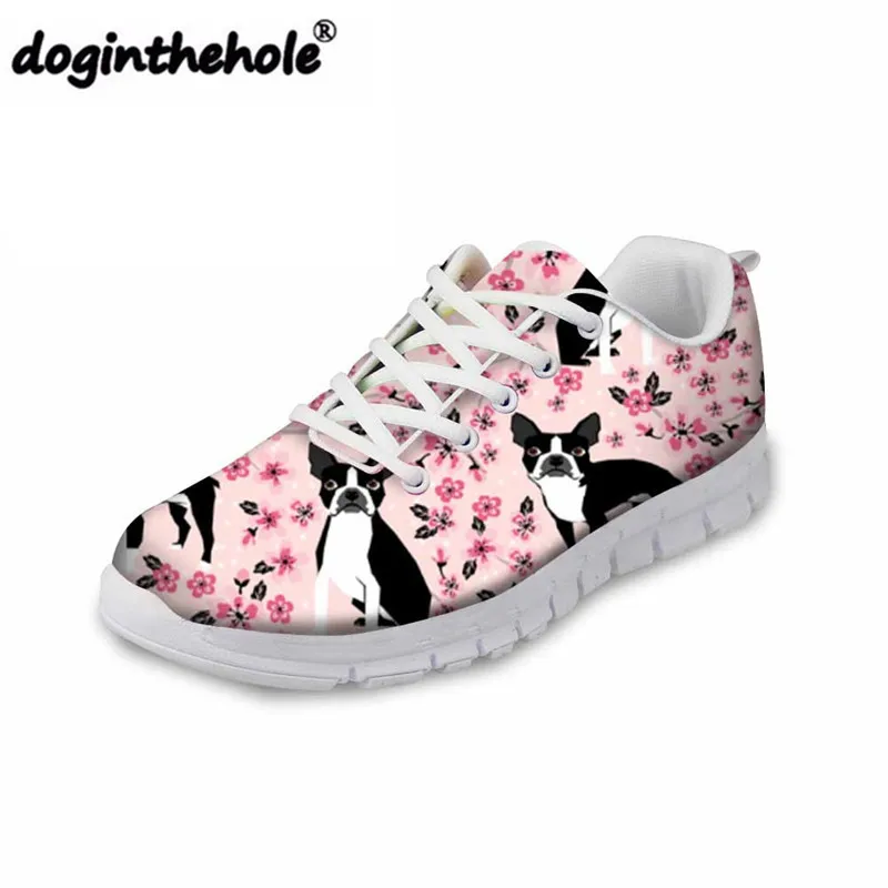 

Doginthehole Boston Terrier Prints Female Walking Shoes Outdoor Sewing Sneakers Flat Comfortable Running Lightweight Sports Shoe