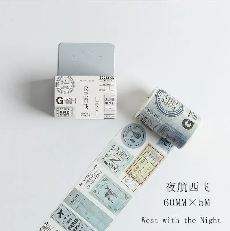 

West with the Night 60mm*5m retro plane ticket/stamp/bill/receipt/ticket Deco Washi Tape DIY Planner Scrapbooking Masking Tape