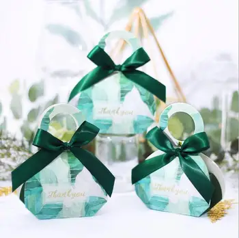 

100Pcs Creative Green Forest Style Thank you Wedding Favors Candy Box Bomboniera Handbag Chocolate Boxes Party Supplies Gift Box