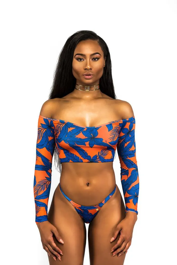 2018 South Africa Printed Bikinis Long Sleeve Swimwear Thong Beach Wear