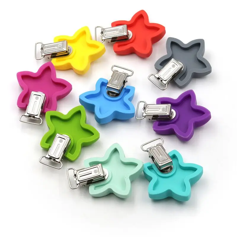 JOJOCHEW 2pcs Silicone Star pacifier clips Baby Safe Silicone Clip Charms For Pacifier Clip Chain Making Baby Shower Gift