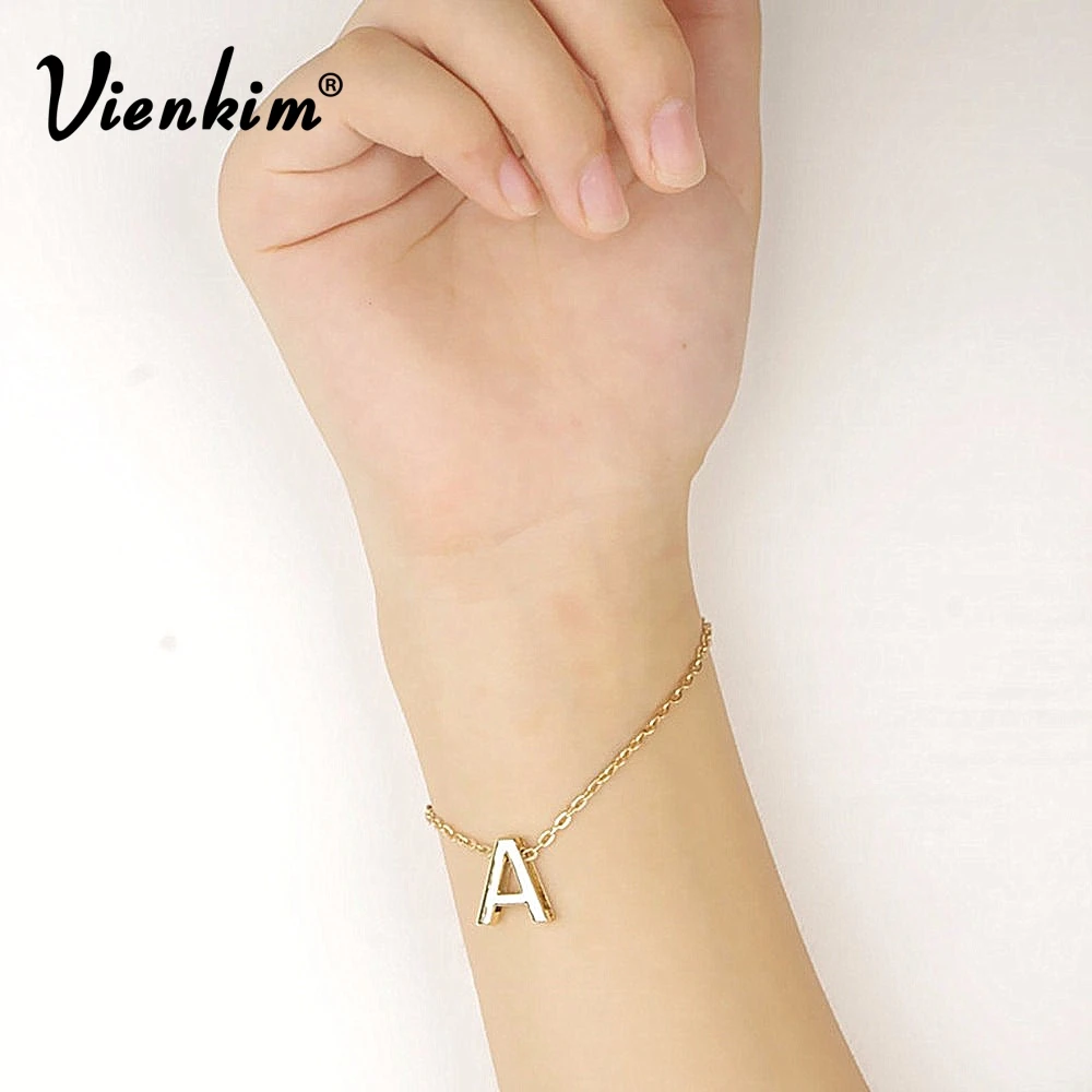 

Vienkim Fashion Gold DIY Letter Bracelet Charms Chain Bracelets for Women with A B C Accessories Jewelry Valentine's Day Gift