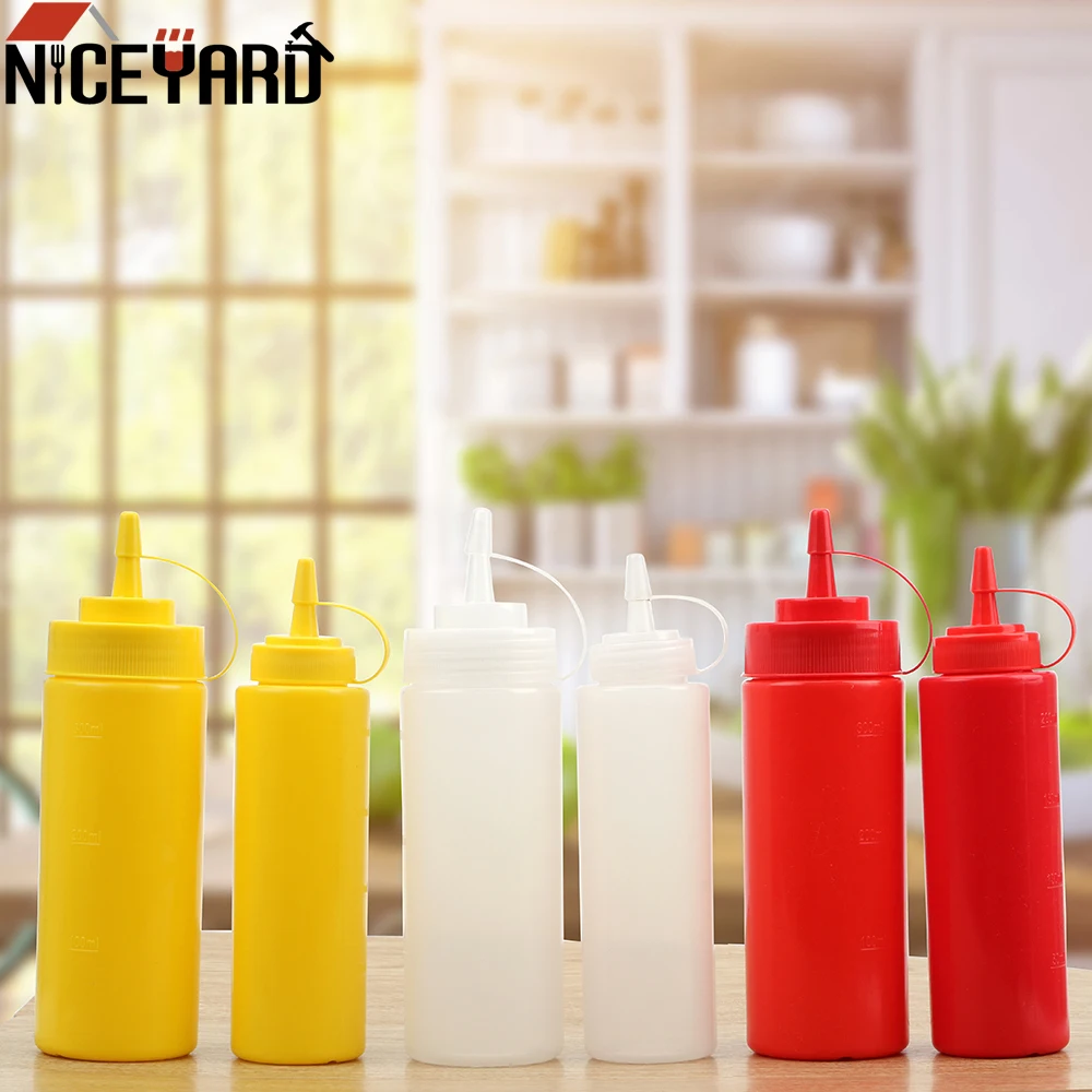 

8oz 12oz Plastic Squeeze Bottle Condiment Dispenser Gravy Boat Sauce Vinegar Oil Ketchup Gravy Cruet Kitchen Accessories