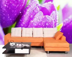 Обои для стен 3d Фиолетовый Тюльпан диван фон Обычай 3D фото обои украшения дома пастырской обои