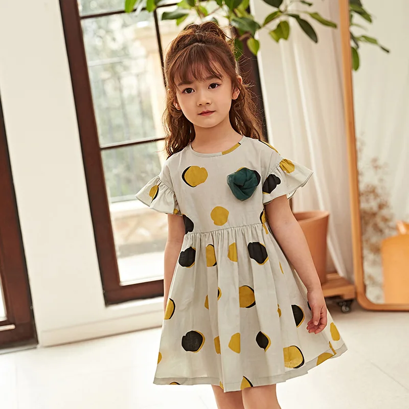 

Girls Dress for Summer Child Clothes One-piece Lovely Dots Cotton Dress Flare Sleeve Kids Casual Dress for Girls Soft Costume