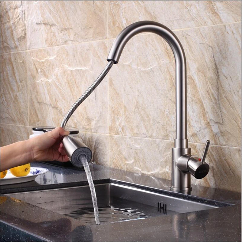 High Quality Kitchen Faucet Brass High Arch Kitchen Sink Faucet Pull Out Cold And Hot Water Mixer