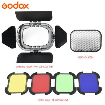 

Godox BD-07 Barn Door 4 Color Gel Filters (Red Yellow Blue Green) with Honeycomb Grid for Godox AD200 pocket flash