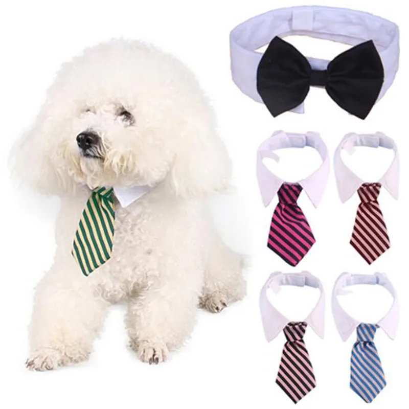 

Dog Grooming Cat Striped Bow Tie Collar Pet Adjustable Neck Tie White Collar Dog Necktie Party Wedding Gravata Cachorro