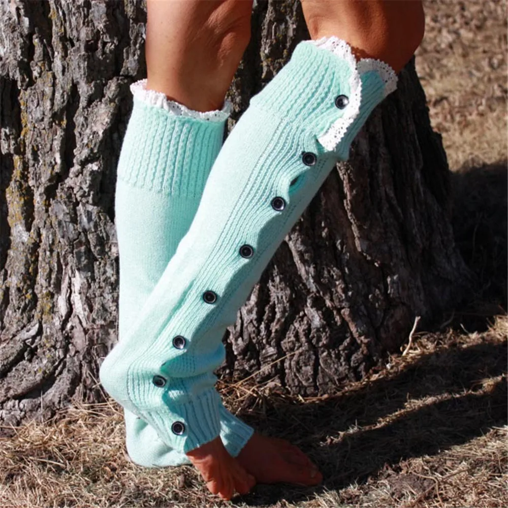 Beautiful women button Lace Over Knee Socks knit foot cover warmer sock