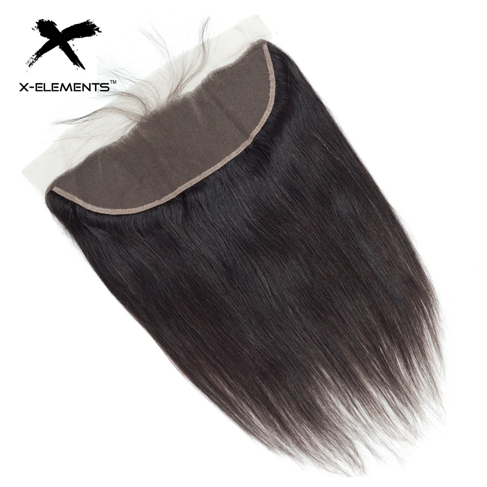 X-Elements Peruvian Straight Hair Bundles with Frontal Natural Color Non Remy Human Hair Weave with 13x4 Lace Frontal (5)