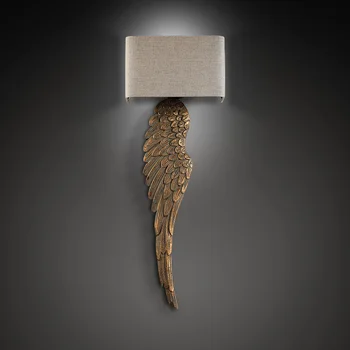 

American style living room hotel bedroom wall lamp modern simple bedside wall light creative corridor wing fabric light fixture