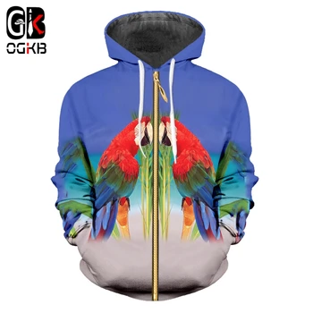 

OGKB 3D Zip Up Hoodies Funny Print Parrot Bird Sweatshirt Men Women Brand Tracksuits Plus Size 6XL Streetwear Drop Ship Hoody