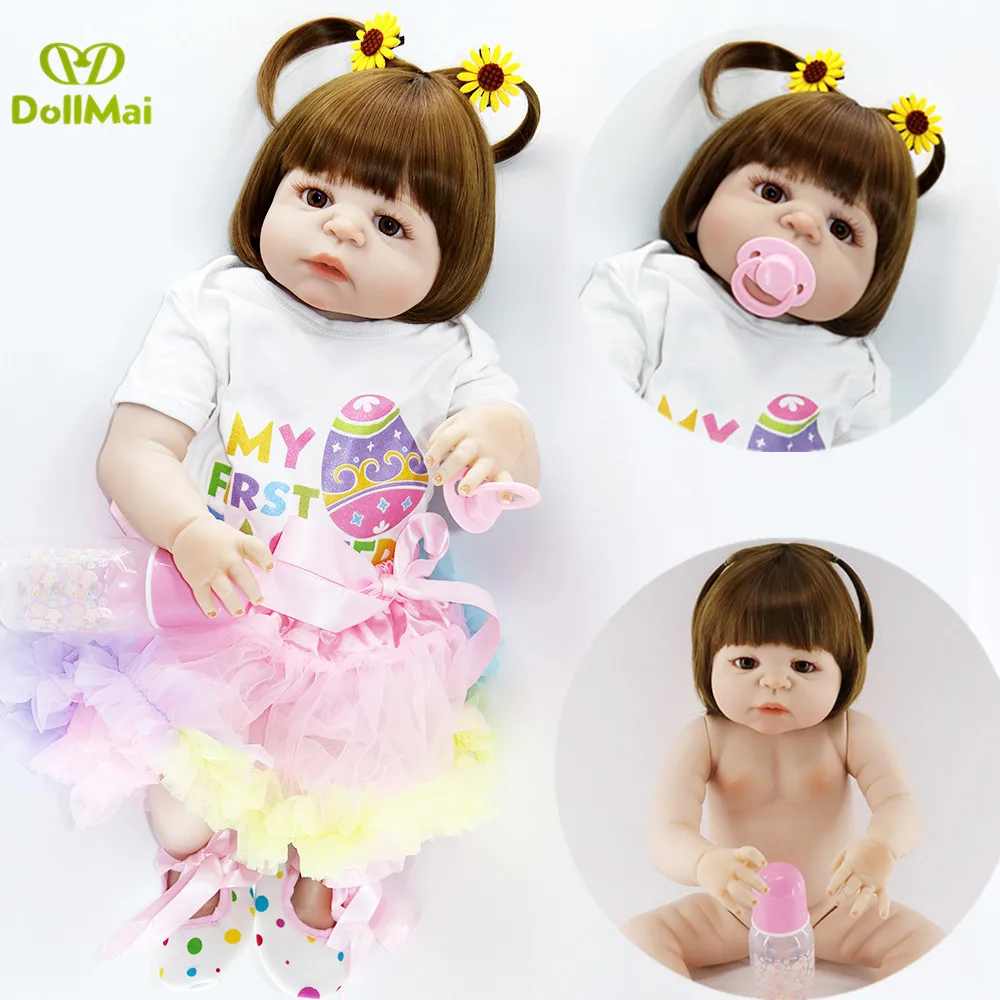 

DollMai Bebes reborn 23"57cm victoria girl princess full vinyl silicone reborn dolls newborn baby alive doll gift for kids