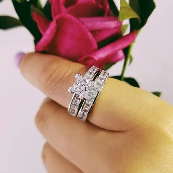 

Original design 925 Sterling Silver wedding Ring set Finger for Women bridal groom Jewelry Wedding Engagement wholescale LR1945S