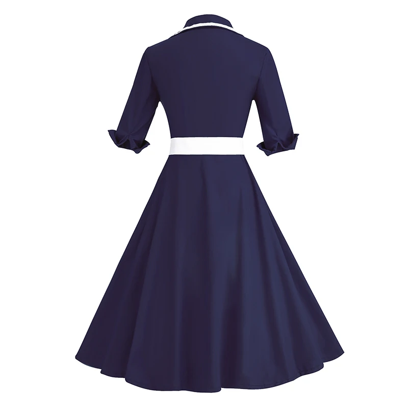 Kostlich Striped Women Autumn Dress 2017 Half Sleeve Audrey Hepburn 1950s Vintage Dress Belt Tunic Swing Party Dresses Plus Size (20)