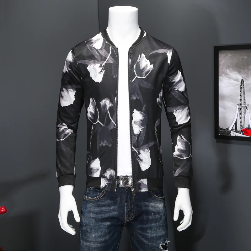 Китайский стиль изысканный 3D Цветочный узор модная бейсбольная куртка кэжуал Новое поступление качественная зимняя куртка мужская Black черная