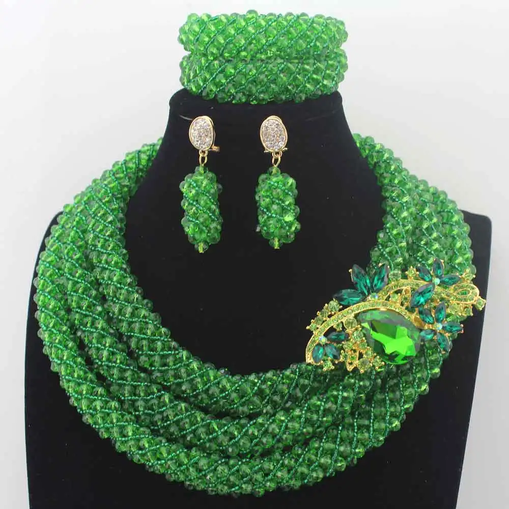 

Exclusive New Green Wedding Flower Nigerian African Beads Jewelry Set 2017 Costume Women Jewelry Set Free Shipping HD8614