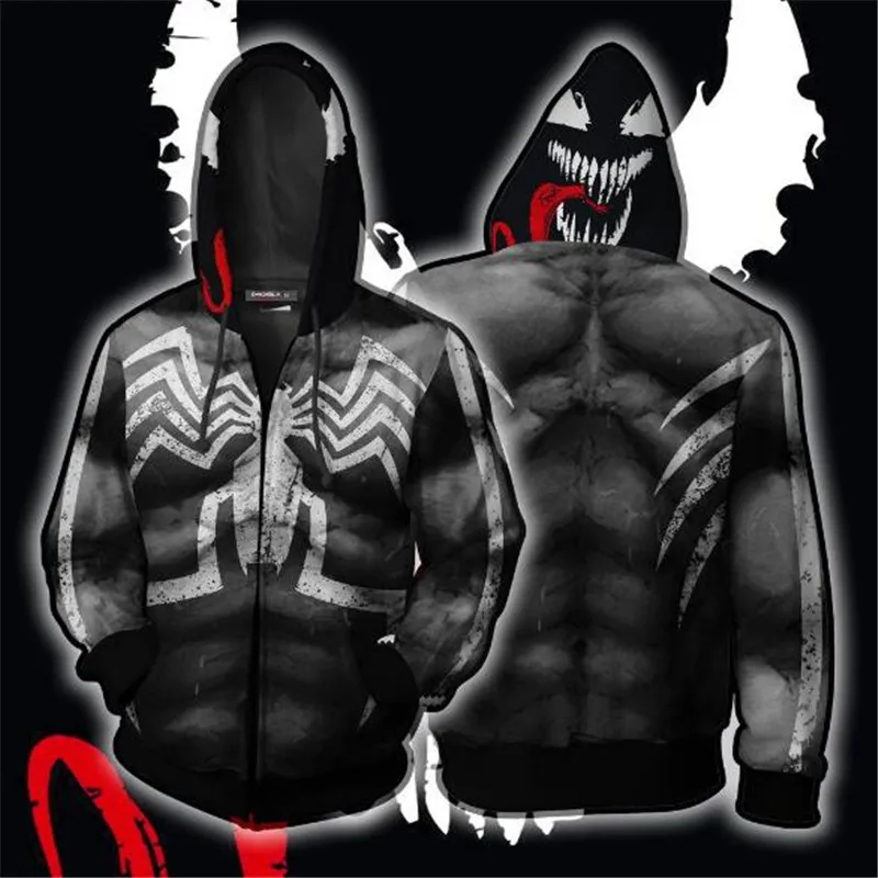 

Marvel Venom Cosplay Costume Zip Hoodie Cosplay Men's and Women's Casual Sports Sweater 2019 Brand New