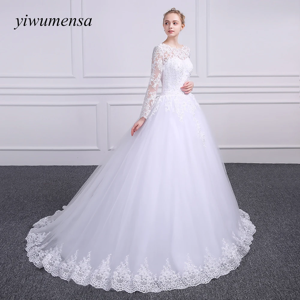 Vestido De Casamento Long Sleeves Appliques Wedding Dress 2018 Vestido De Noiva Curto Luxury Bridal Ball