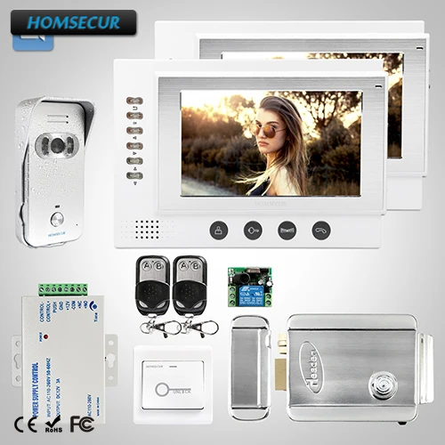 

HOMSECUR 7" Video Door Phone Intercom System Electric Lock+Keys Included 1C2M
