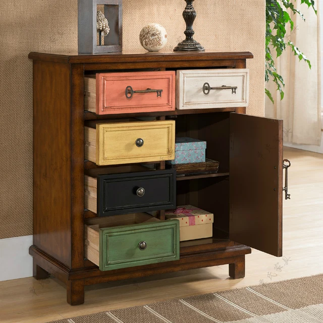 Cheap American countryside entrance cabinet, European solid wood living room cabinet, multi bucket cabinet, old retro Cheap American countryside entrance cabinet, European solid wood living room cabinet, multi bucket cabinet, old retro