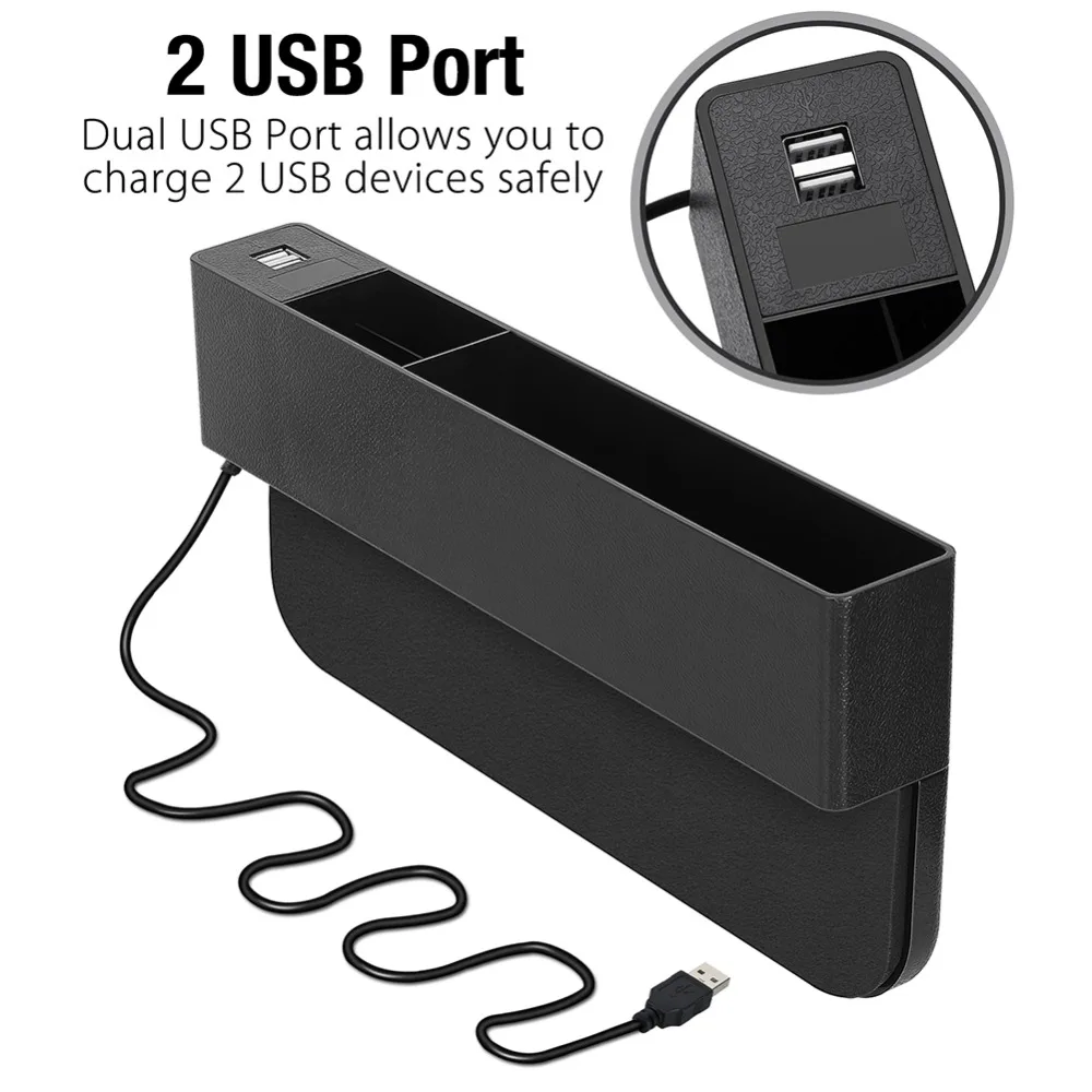 Car Organizer USB Chargeable Box Seat Crevice Storage Box Auto Slit Gap