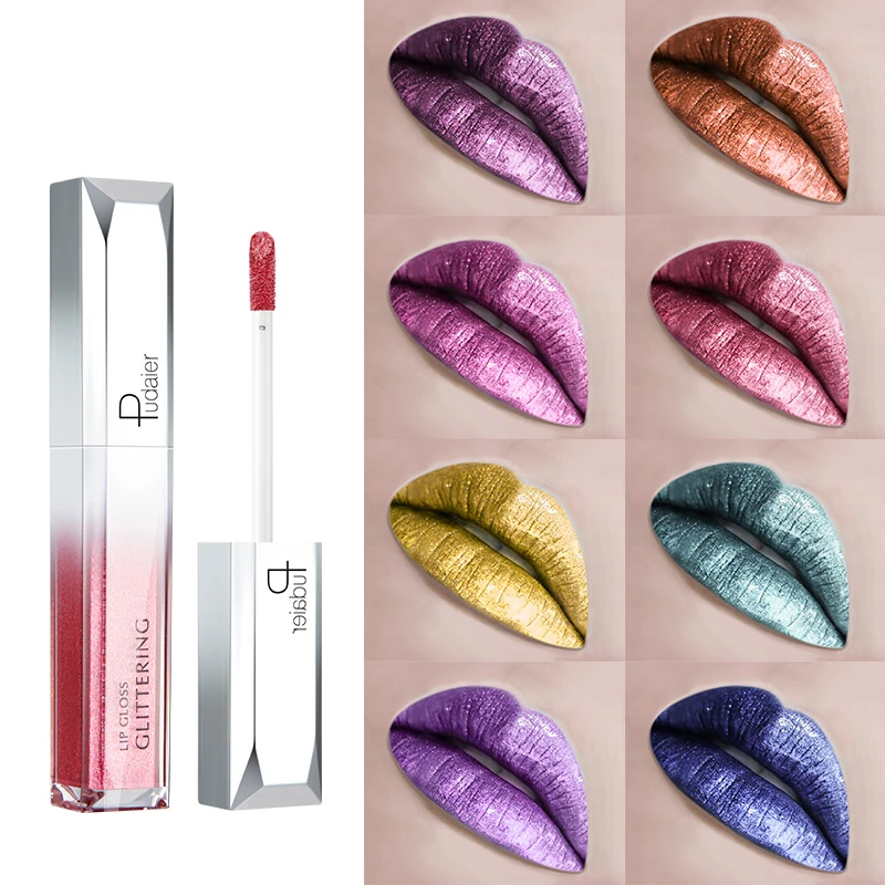 

Pudaier Sexy Metallic Lip Gloss Labial Glaze Glitter Liquid Lipstick Lip Tint Cosmetic Nude Makeup Maquiagem 18 Colors TSLM2