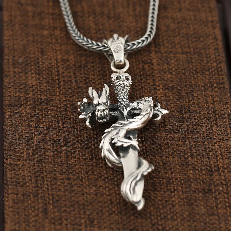 

S925 sterling silver pendant retro domineering dragon sword men's punk personality pendant