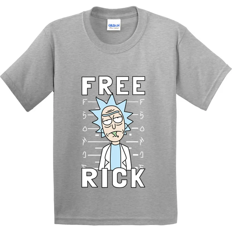 Детские хлопковые футболки с принтом аниме Рик и Морти детские забавные летние футболки с рисунками из мультфильмов, повседневные топы для мальчиков и девочек, одежда для малышей GKT008 - Цвет: Gray-A
