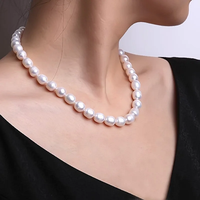 JYX Pearl Necklace White Oval Natural Freshwater Jewelry Choker ...