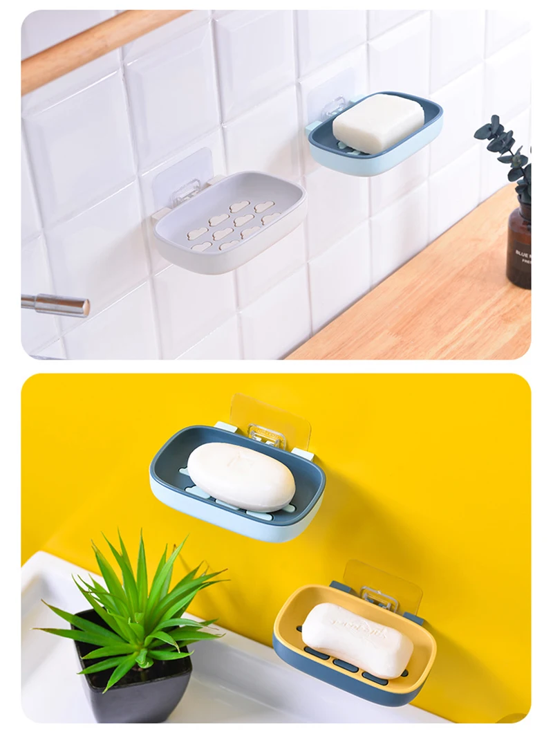 Portable Soap Rack Punch-Free Double-Layer Soap Box Mounted Drain Rack Bathroom Viscose Soap Holder Bathroom Gadgets