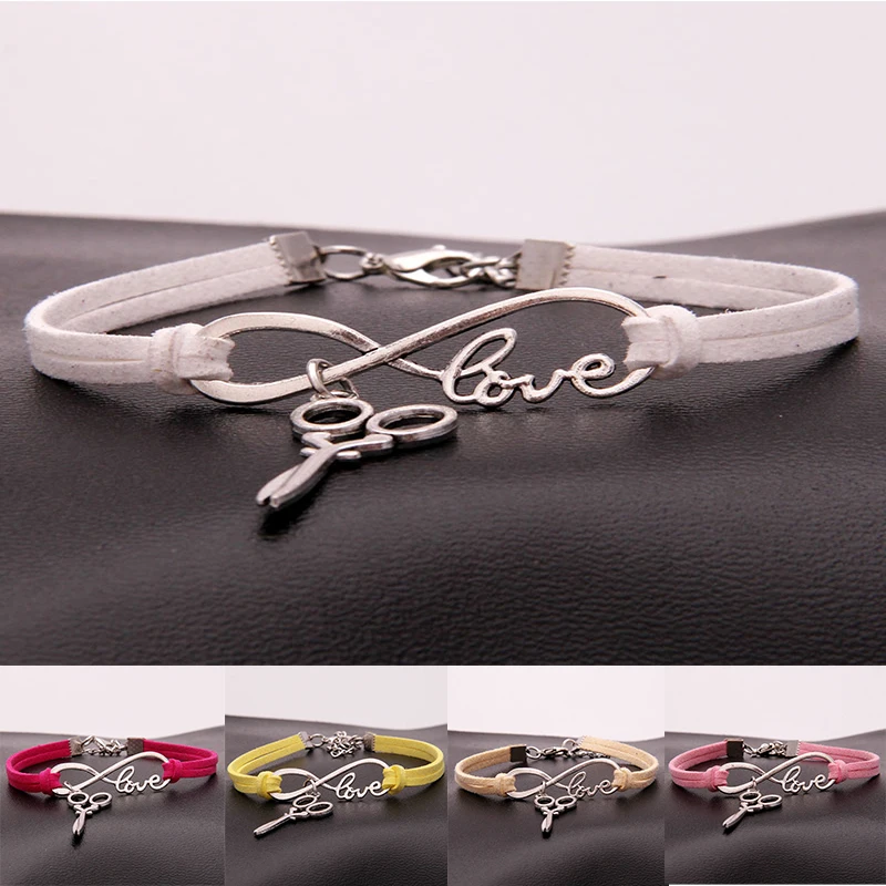

Drop Shipping 18Colors Infinity Love Scissors Charm Braided Bracelets & Bangles Handmade Wristband Jewelry For Barbers