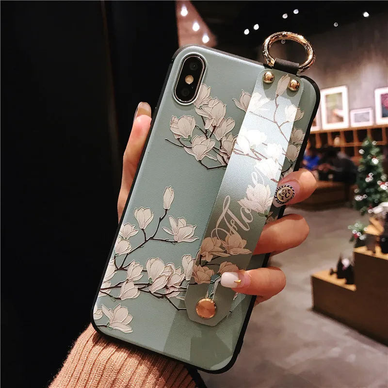 3D Flower Emboss Case For Samsung A30 A40 A50 A60 A70 A750 M20 Case Wristband support Soft TPU Anti-fall protective case Capa