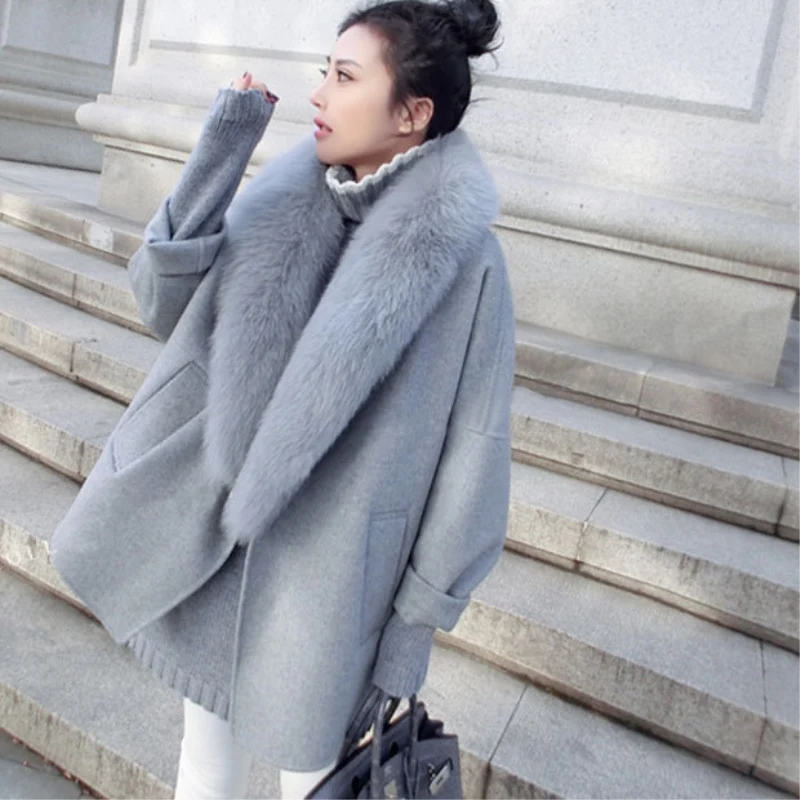 Новое осенне-зимнее женское Шерстяное Пальто, теплое свободное кашемировое Женское пальто большого размера, одноцветное модное шерстяное пальто средней длины CW177 - Цвет: Gray