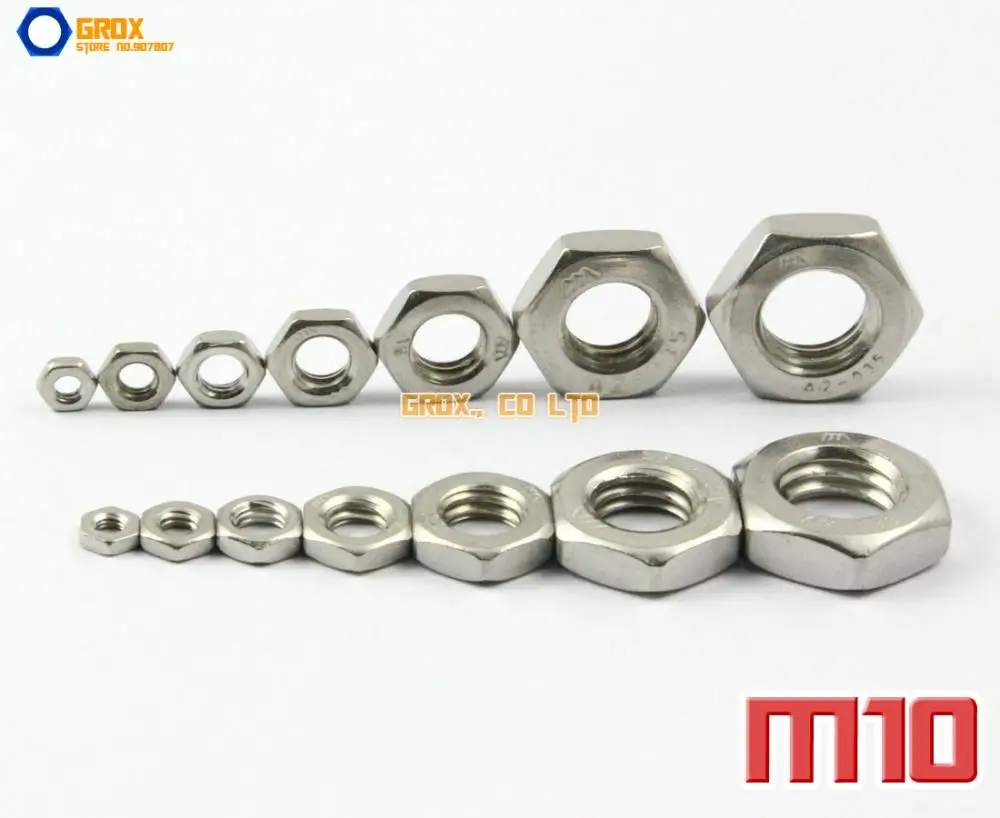 

20 Pieces M10 304 Stainless Steel Metric Thread Half Lock Hexagon Thin Nuts DIN 439