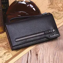 Large Capacity Man Long Organizer Wallets with Hand Strap Zipper Pocket Card Holder Coin Purse Leather Man Money Bag Wallet