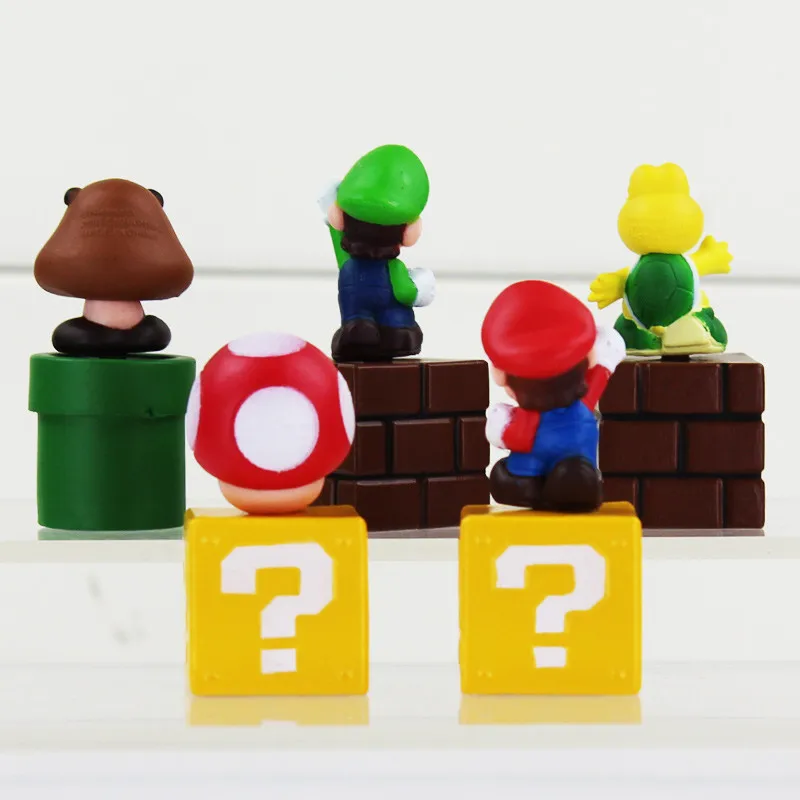 5 шт./лот Супер Марио Фигурки Луиджи Goomba koopa TROOPA Жаба гриб Кирпичи Модель