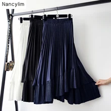 Белая юбка в складку, женские юбки с неровными оборками, новинка, лето-осень, высокая талия, длина до середины икры, юбка, Femme Nancylim