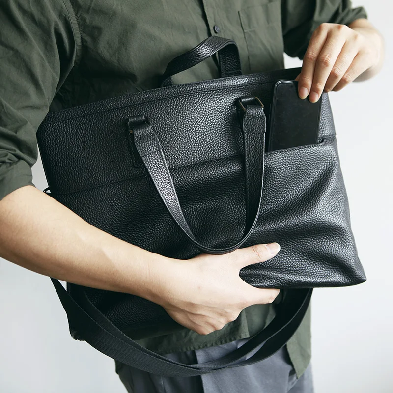 

LANSPACE genuine leather briefcase men brand high quality leather men bag