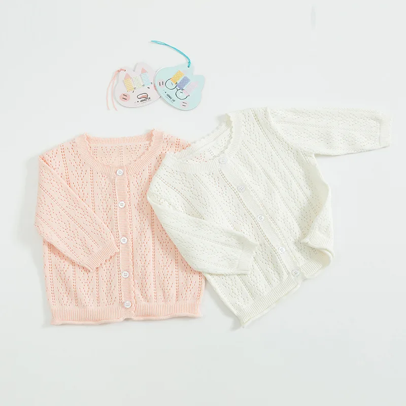 

1539 Sweet Breathable Cotton Soft Pure Color Cardigan Sunscreen Jacket For Spring And Summer 2019 Baby Girls
