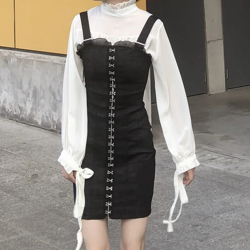 Sexy Denim Dress Women Casual Lace Patchwork Spaghetti Strap Sleeveless Slim Jeans Dresses Summer Mini Party Vestidos