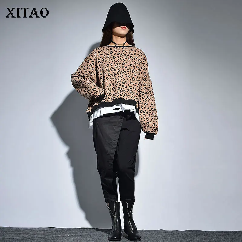 

[XITAO] 2019 Spring Summer Korea Fashion New Women Leopard Loose Pole Top Female O-neck Full Sleeve Casual Sweatshirt DLL2059