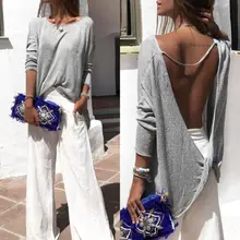 Women Ladies Fashion Long Sleeve T Shirt Loose Open Back Twisted Tops Lady Womens Casual Brief Backless T -Shirt Top dolman sleeve twist open back t shirt