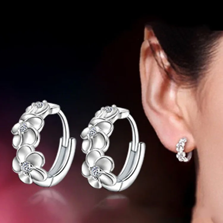 925 пробы серебряные серьги, милые серьги-кольца в форме цветов для женщин и девушек, вечерние ювелирные изделия для помолвки