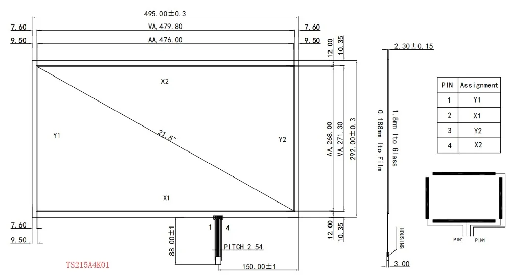 20 шт.! Obeytec 21,5 Дюймов сопротивление сенсорные экраны пленка, AA 476*268 мм, TS215A4K01 (FF), контроллер эксклюзивный, качество класса