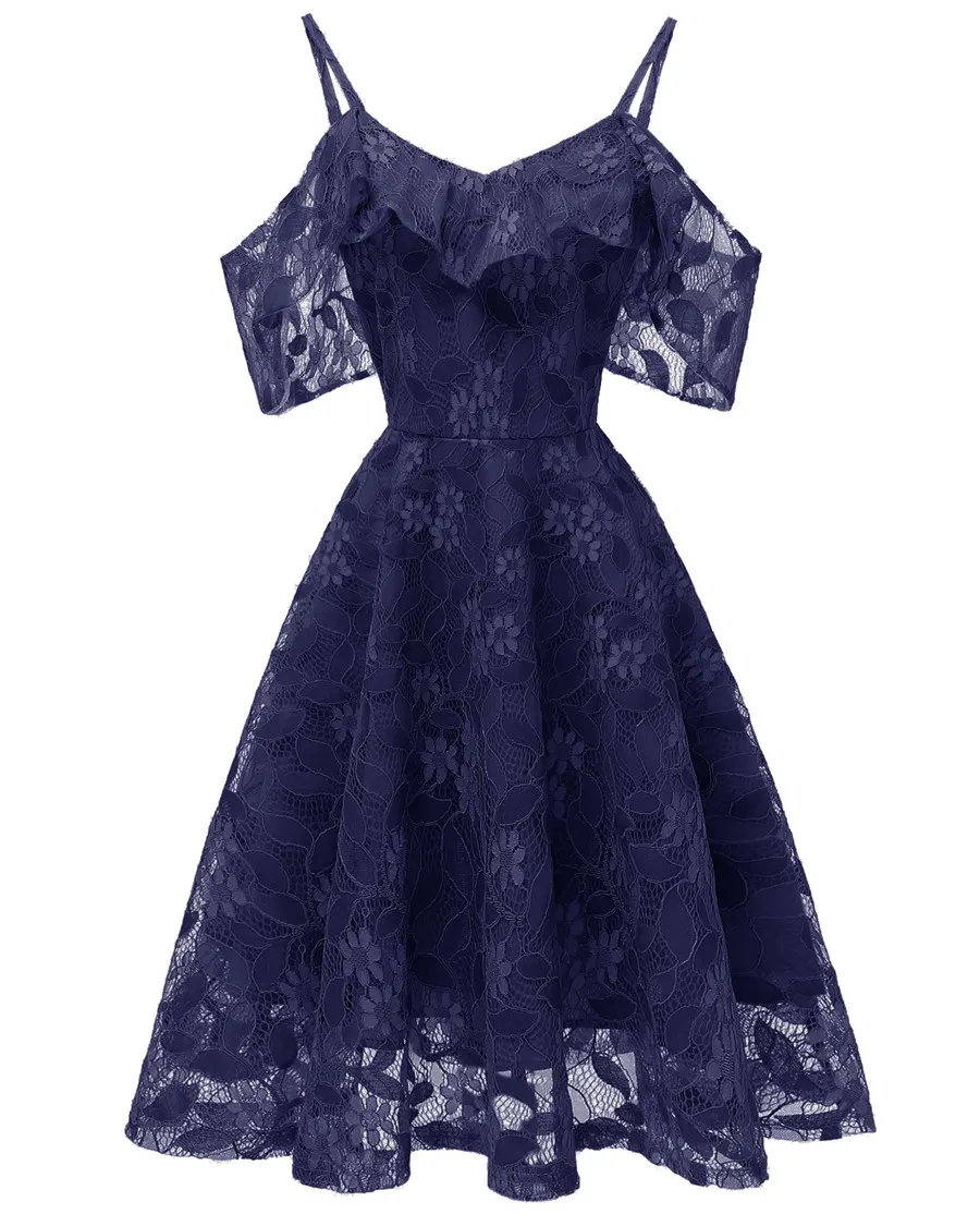 Gladiolus Spaghetti Strap Summer Dress Women Sleeveless V Neck Lace Hollow Sexy Vintage Party Dress 2019 Evening Ladies Dresses (23)